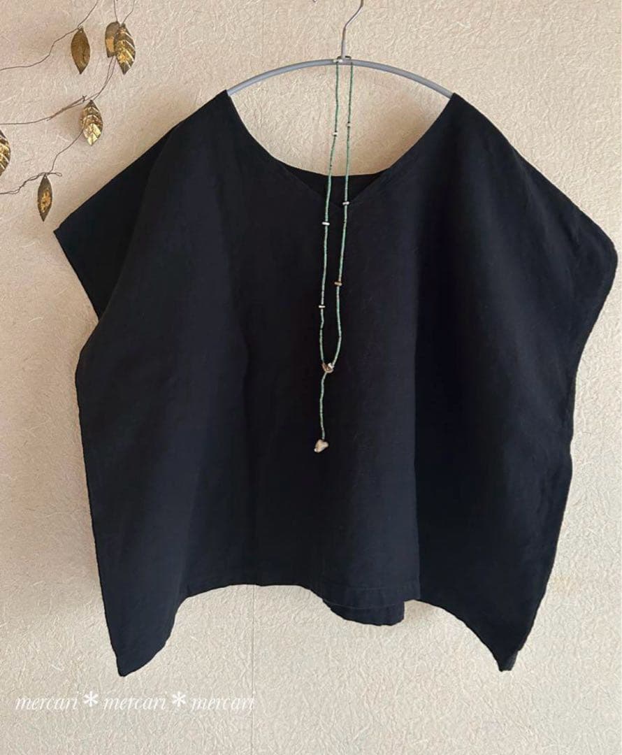 sale＊ヤンマ産業　会津木綿　UVネックシャツ・ベスト＊墨黒＊手洗い可