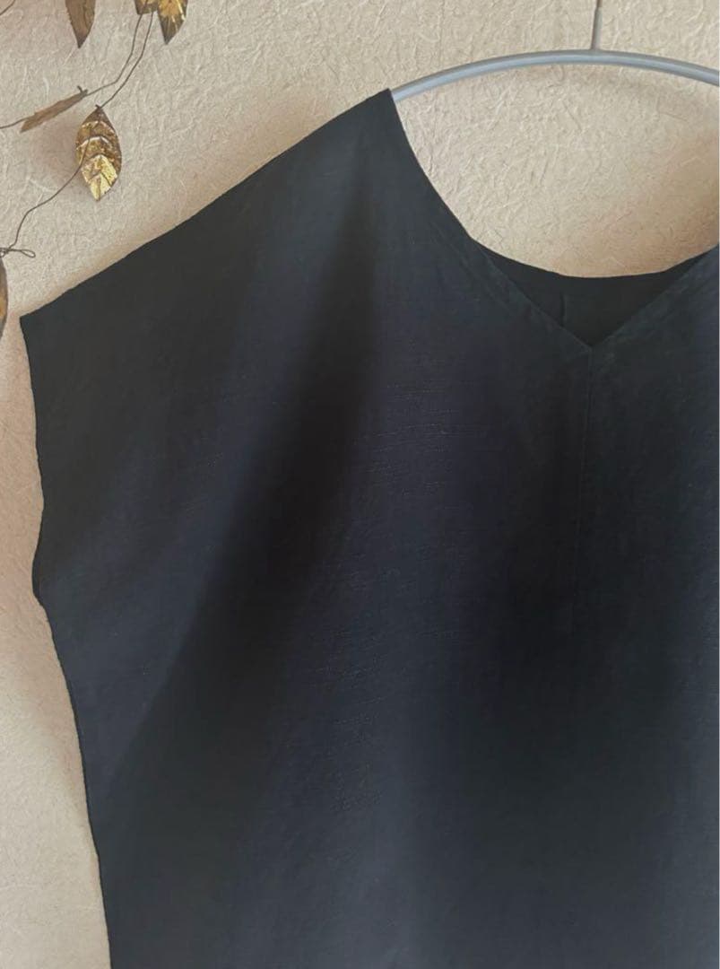 sale＊ヤンマ産業　会津木綿　UVネックシャツ・ベスト＊墨黒＊手洗い可