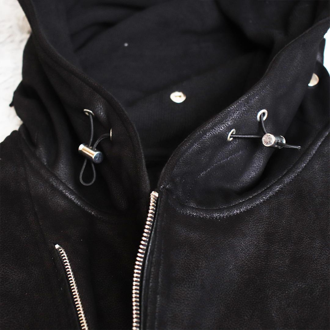Y2K✨ジョニーウルフ フェイクレザーライダースパーカー ダブルジップ 切り替え