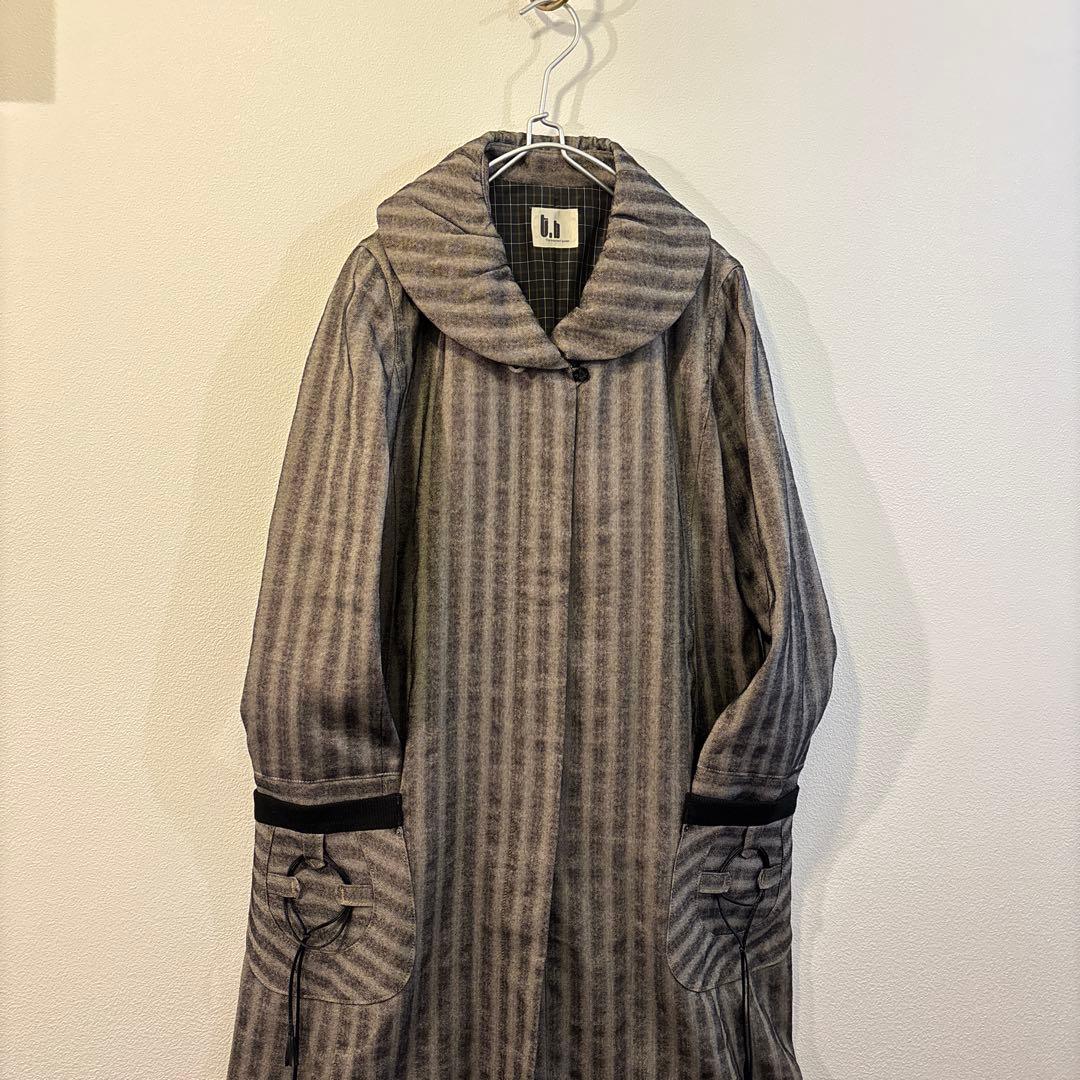t.b 美品ストライプ ロングコート グレー ブラック