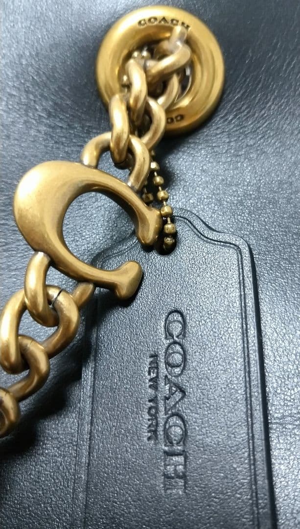 か*り様 COACH ブラックレザートートバッグ ゴールドチェーン付 2way