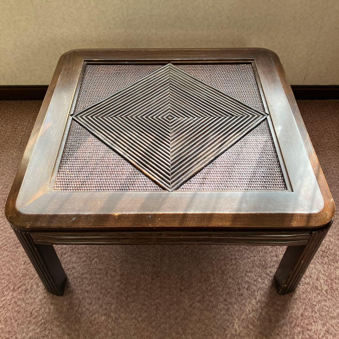 カサブランカ こたつ 座卓 幾何学模様 藤 ラタン 民藝 民芸 昭和レトロ