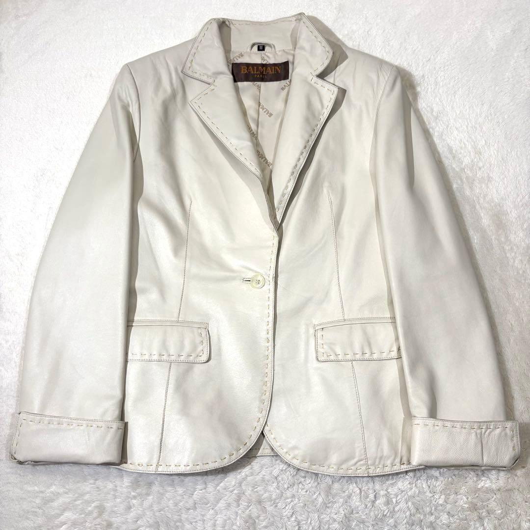 BALMAIN バルマン ラムレザー テーラードジャケット 本革 羊革 ベージュ