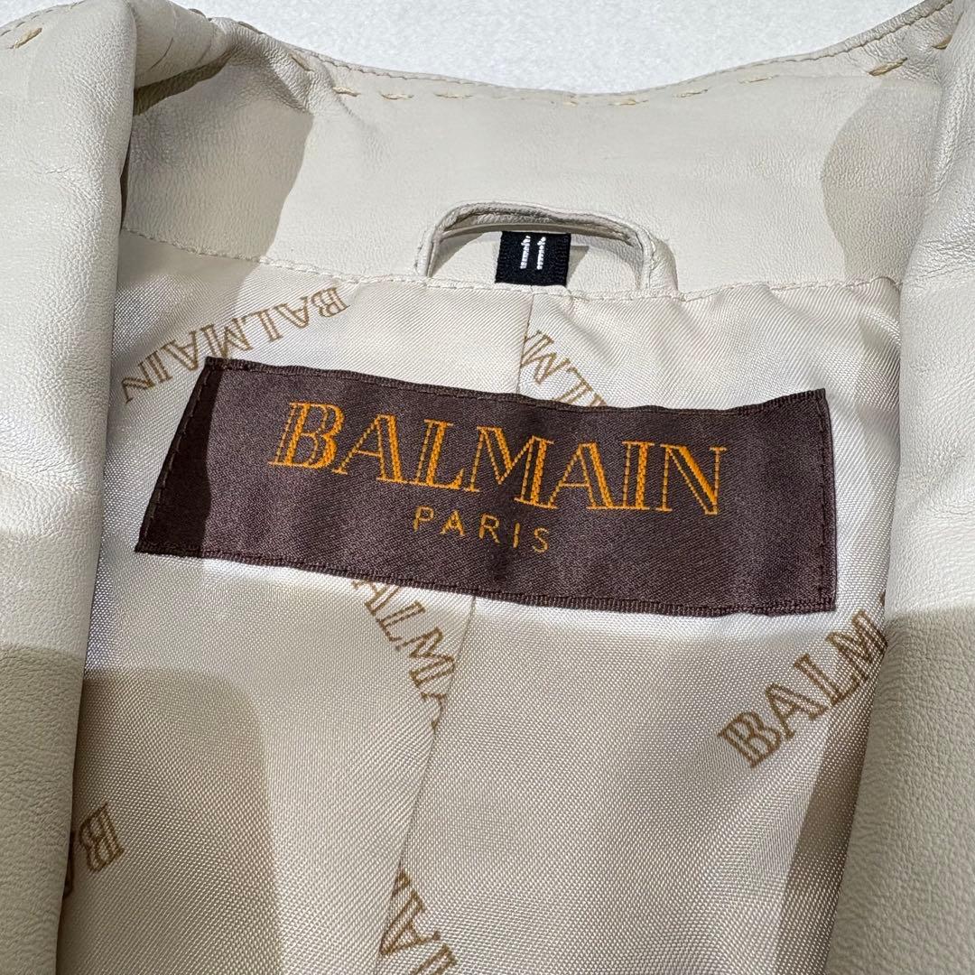 BALMAIN バルマン ラムレザー テーラードジャケット 本革 羊革 ベージュ