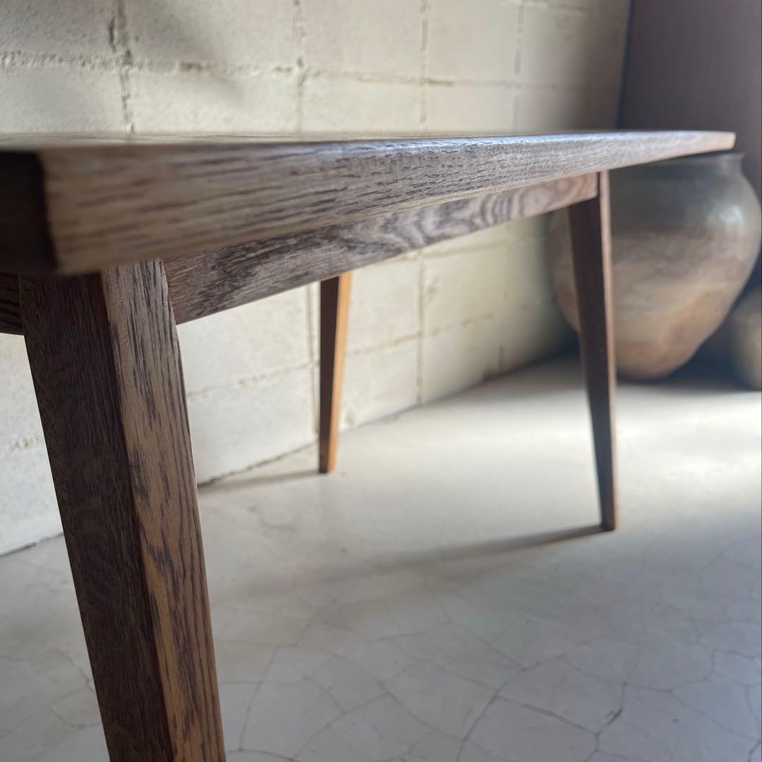 美品　天然木オーク無垢　ダイニングテーブル　角テーパー斜脚　スクエア型長方形天板