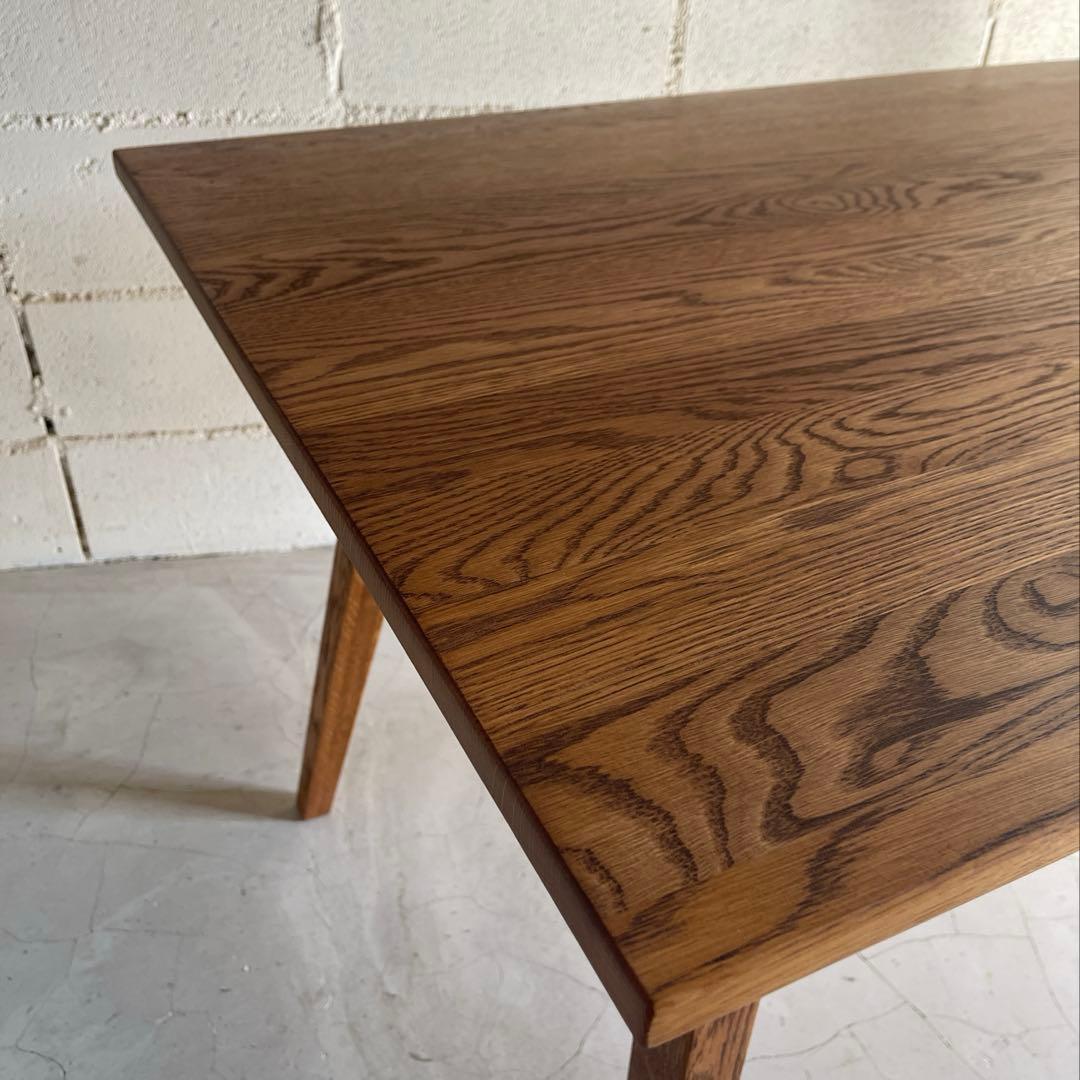 美品　天然木オーク無垢　ダイニングテーブル　角テーパー斜脚　スクエア型長方形天板