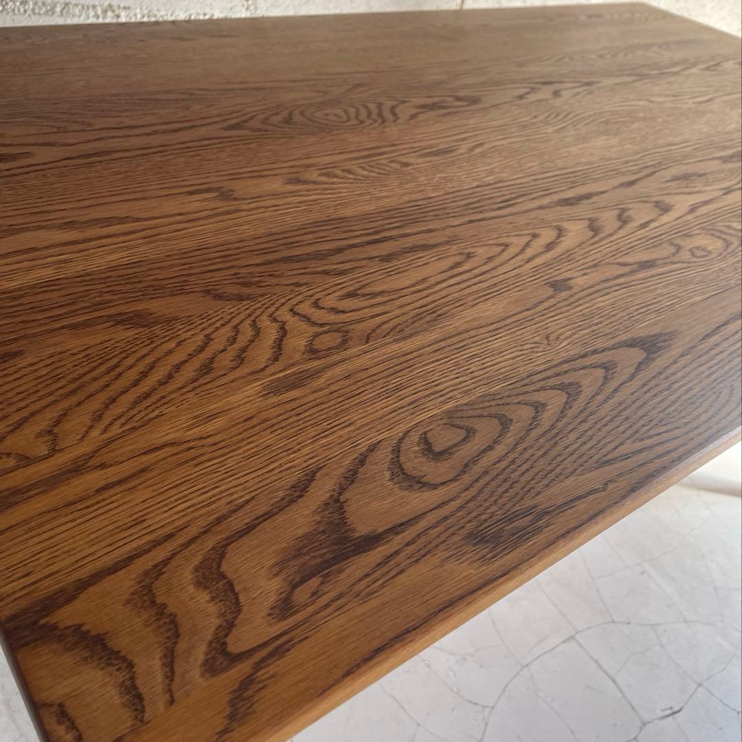 美品　天然木オーク無垢　ダイニングテーブル　角テーパー斜脚　スクエア型長方形天板