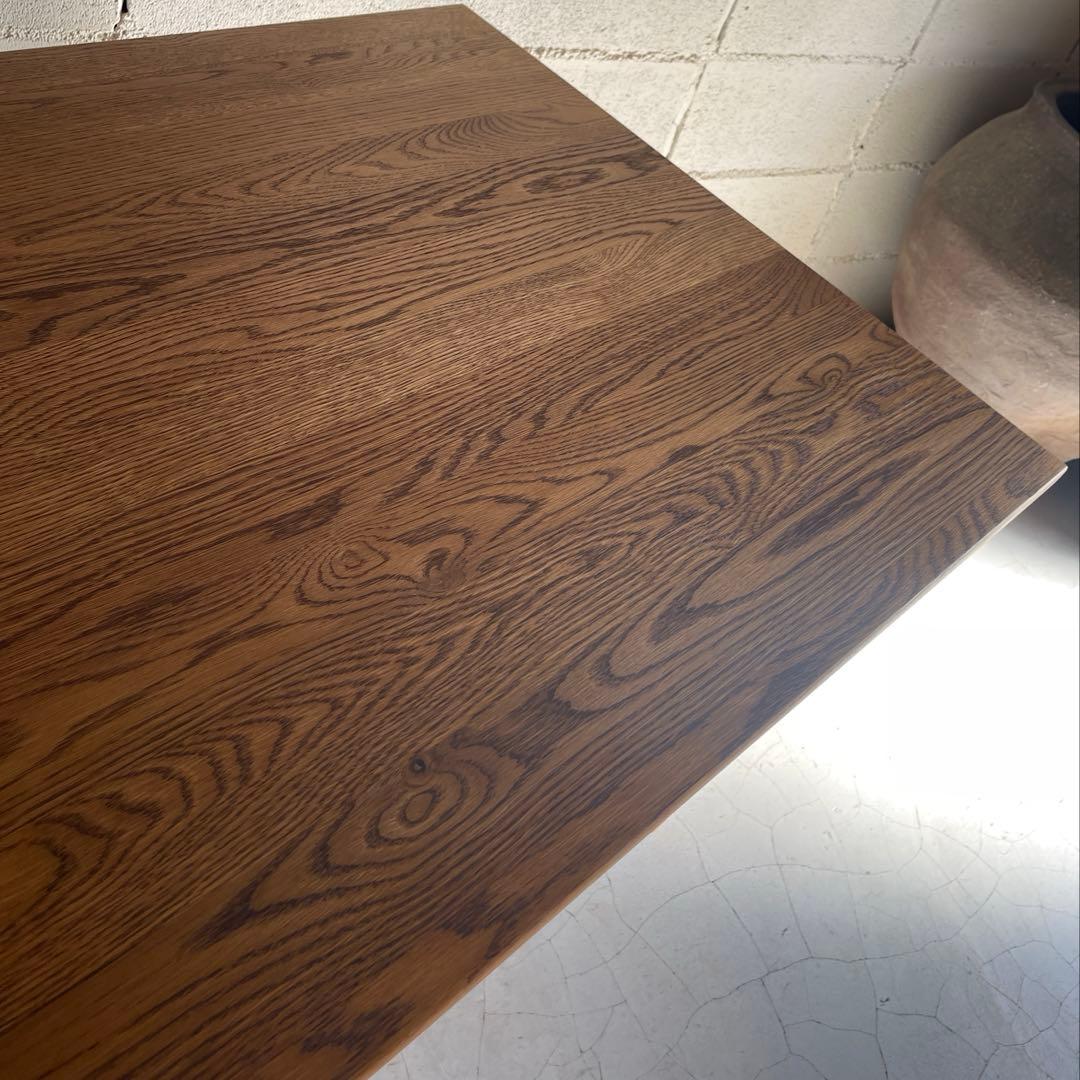 美品　天然木オーク無垢　ダイニングテーブル　角テーパー斜脚　スクエア型長方形天板