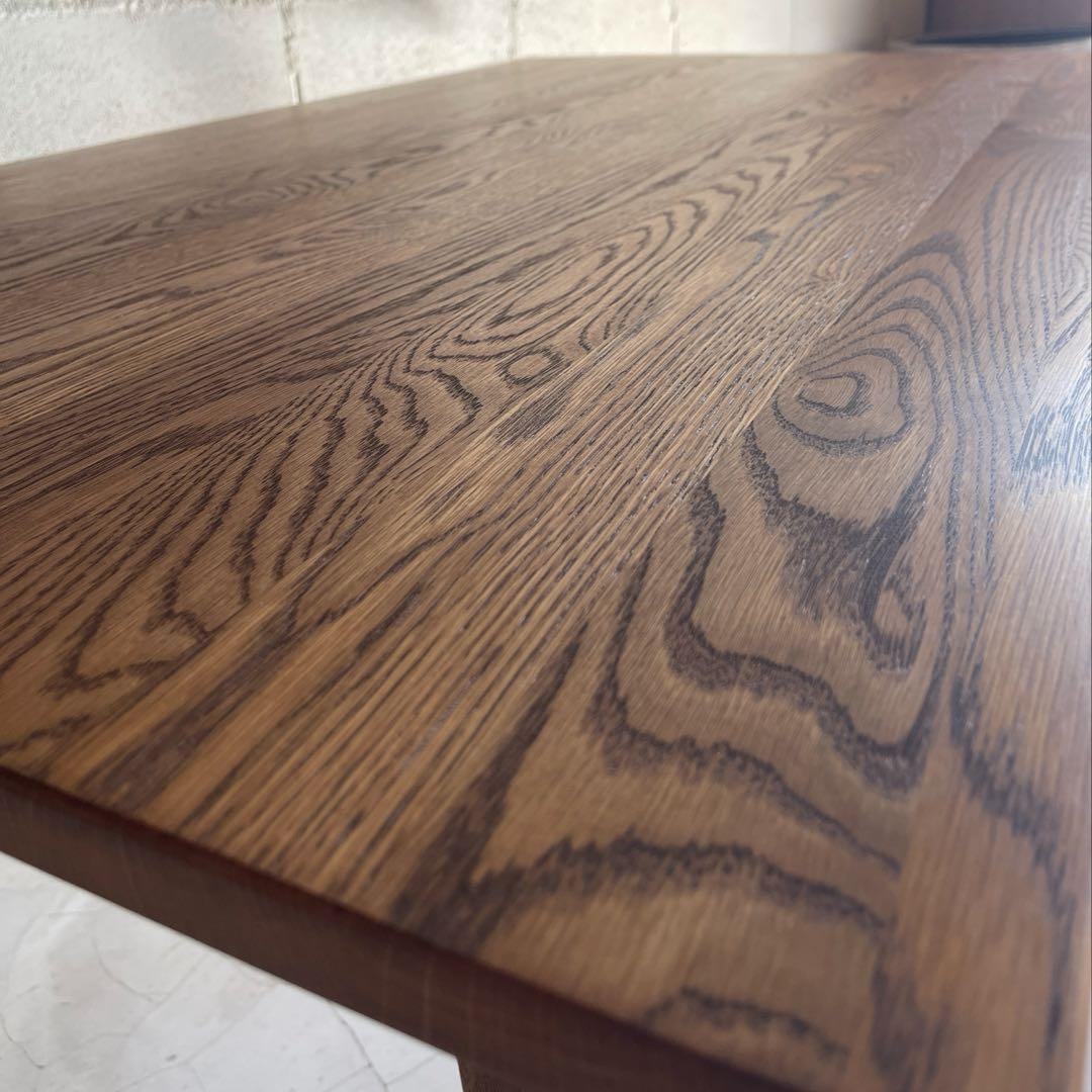 美品　天然木オーク無垢　ダイニングテーブル　角テーパー斜脚　スクエア型長方形天板