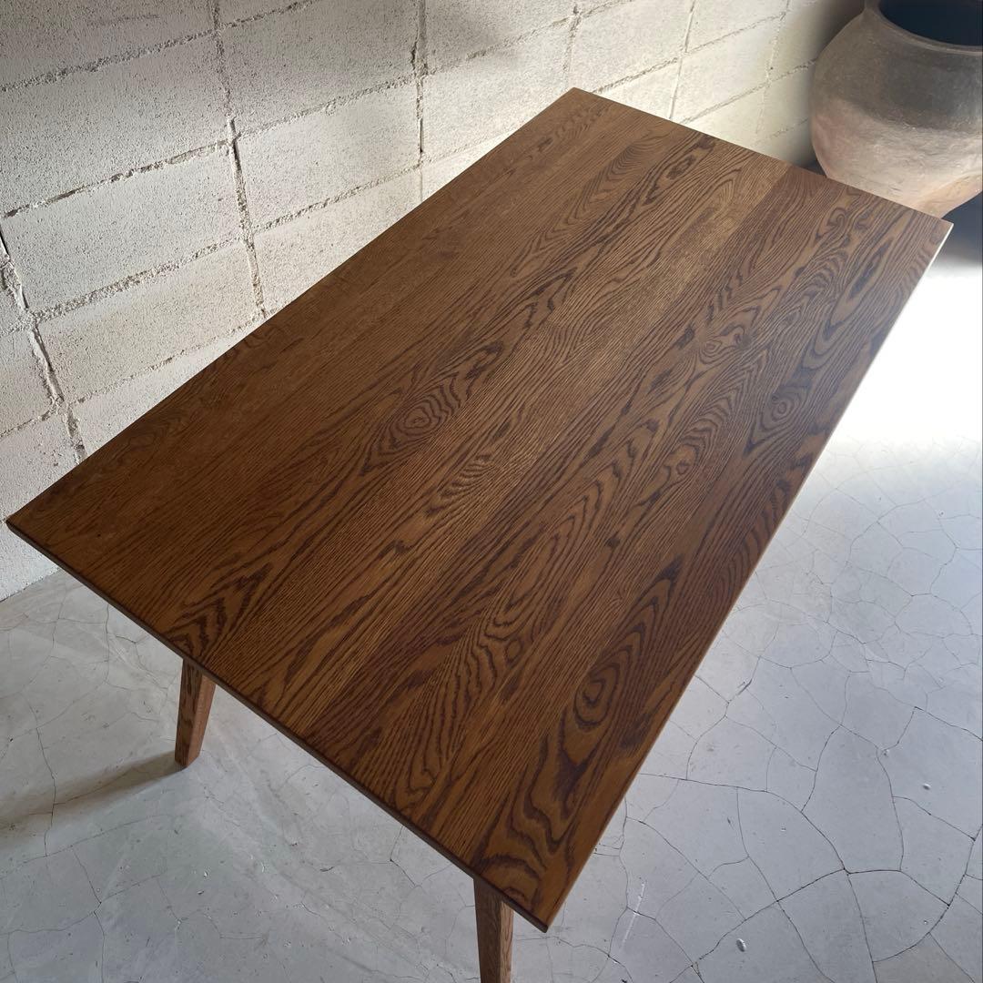 美品　天然木オーク無垢　ダイニングテーブル　角テーパー斜脚　スクエア型長方形天板