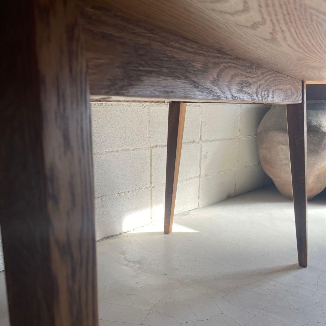 美品　天然木オーク無垢　ダイニングテーブル　角テーパー斜脚　スクエア型長方形天板