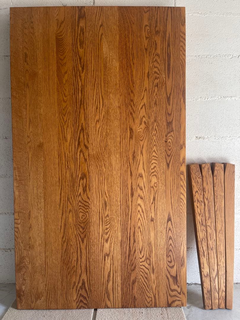 美品　天然木オーク無垢　ダイニングテーブル　角テーパー斜脚　スクエア型長方形天板