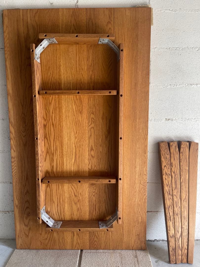 美品　天然木オーク無垢　ダイニングテーブル　角テーパー斜脚　スクエア型長方形天板