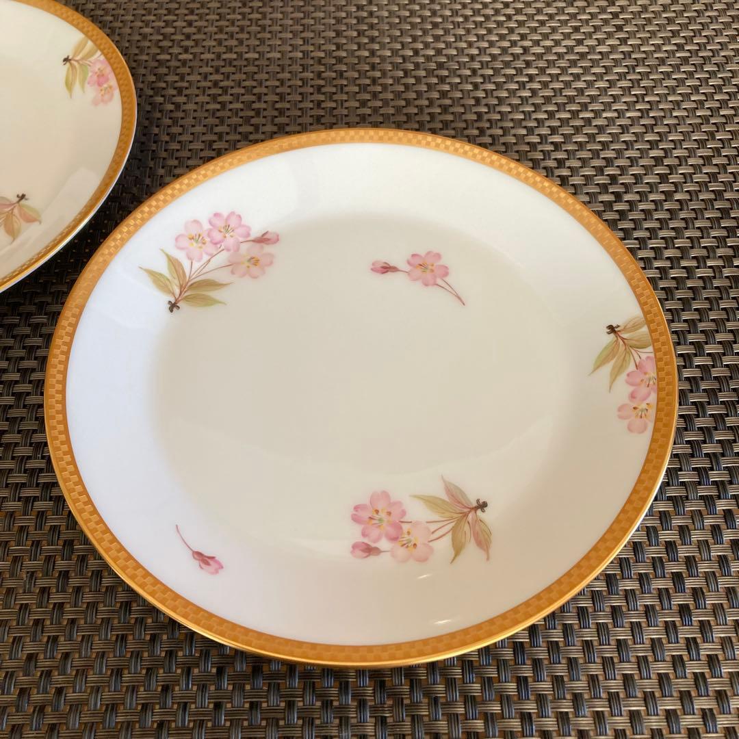 【未使用】大倉陶園　歳時記シリーズ　桜　市松　金彩　皿　16.5cm 2枚　貴重
