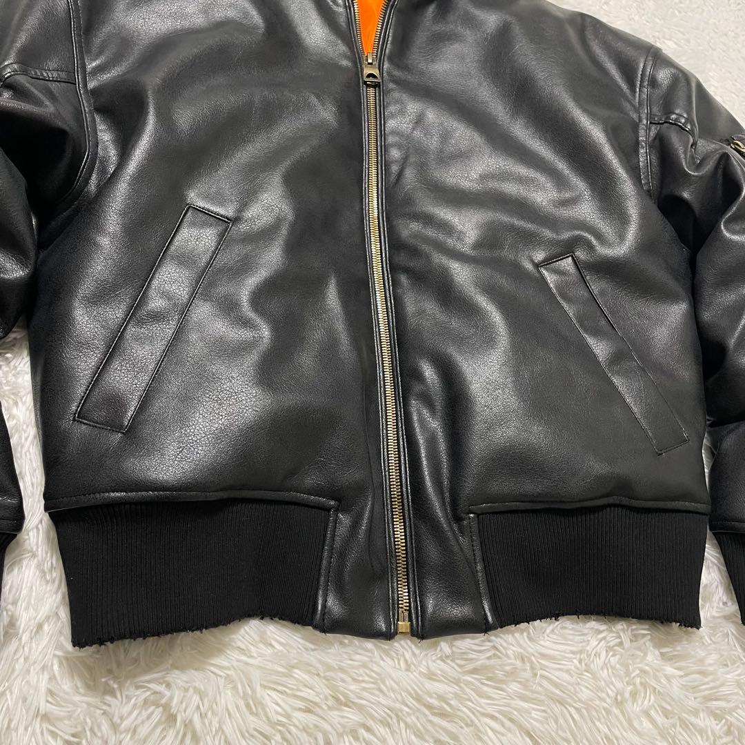 美品　ZARA ザラ コントラストフード付きフェイクレザー ジャケット S 黒