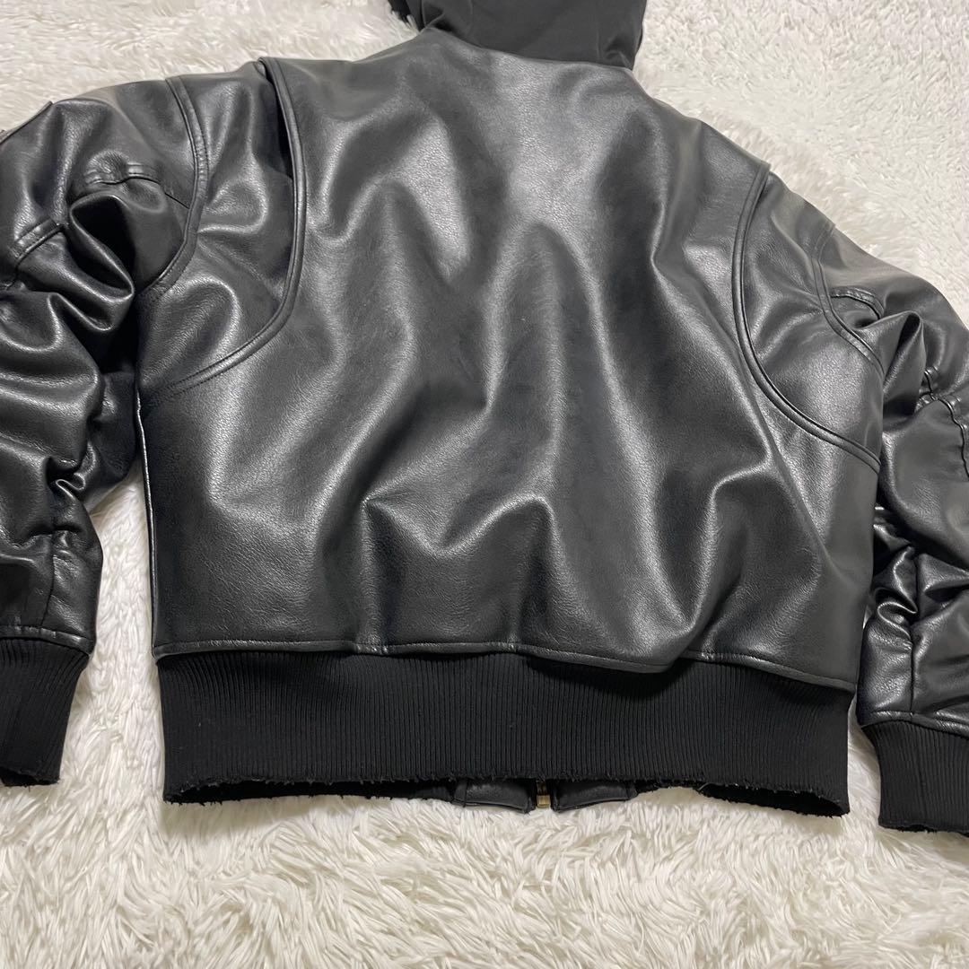 美品　ZARA ザラ コントラストフード付きフェイクレザー ジャケット S 黒