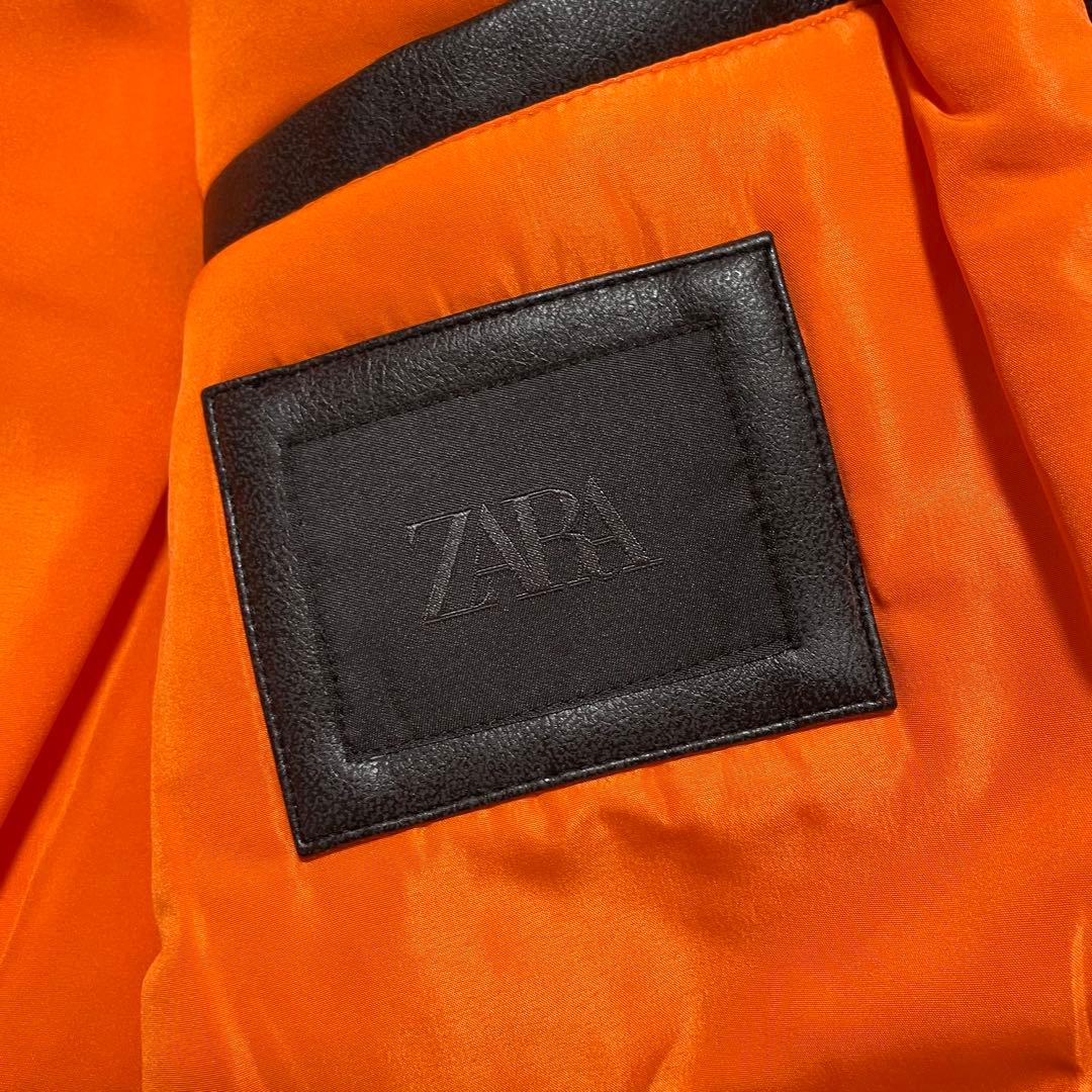 美品　ZARA ザラ コントラストフード付きフェイクレザー ジャケット S 黒