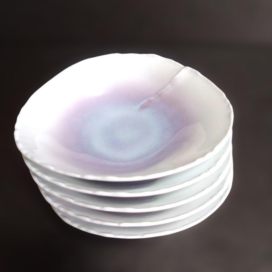 新品 有田焼 藤巻製陶 紫 小鉢５個 継ぎ合わせ 楕円形 取皿