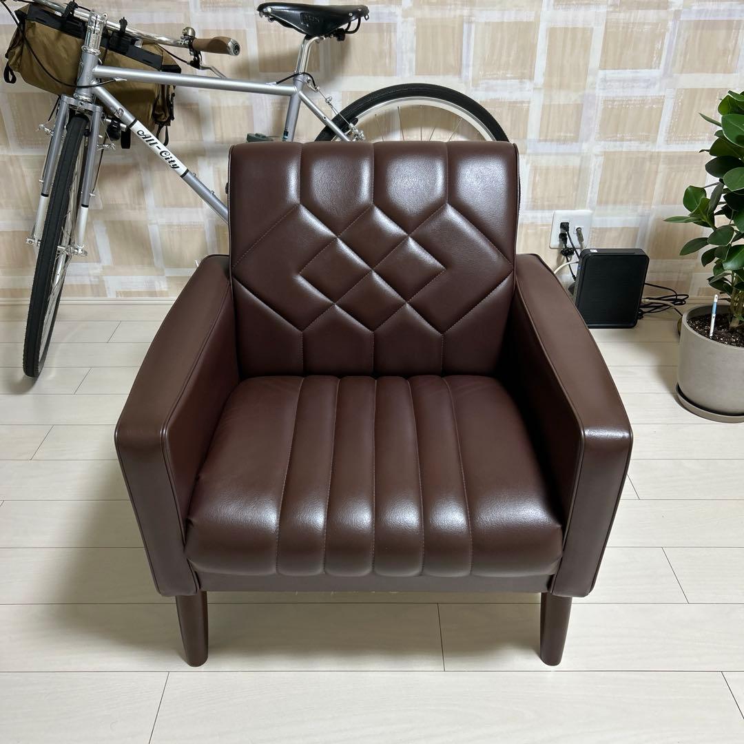 オールドカリモク 1人掛けソファ ロビーチェア 合皮 ブラウン