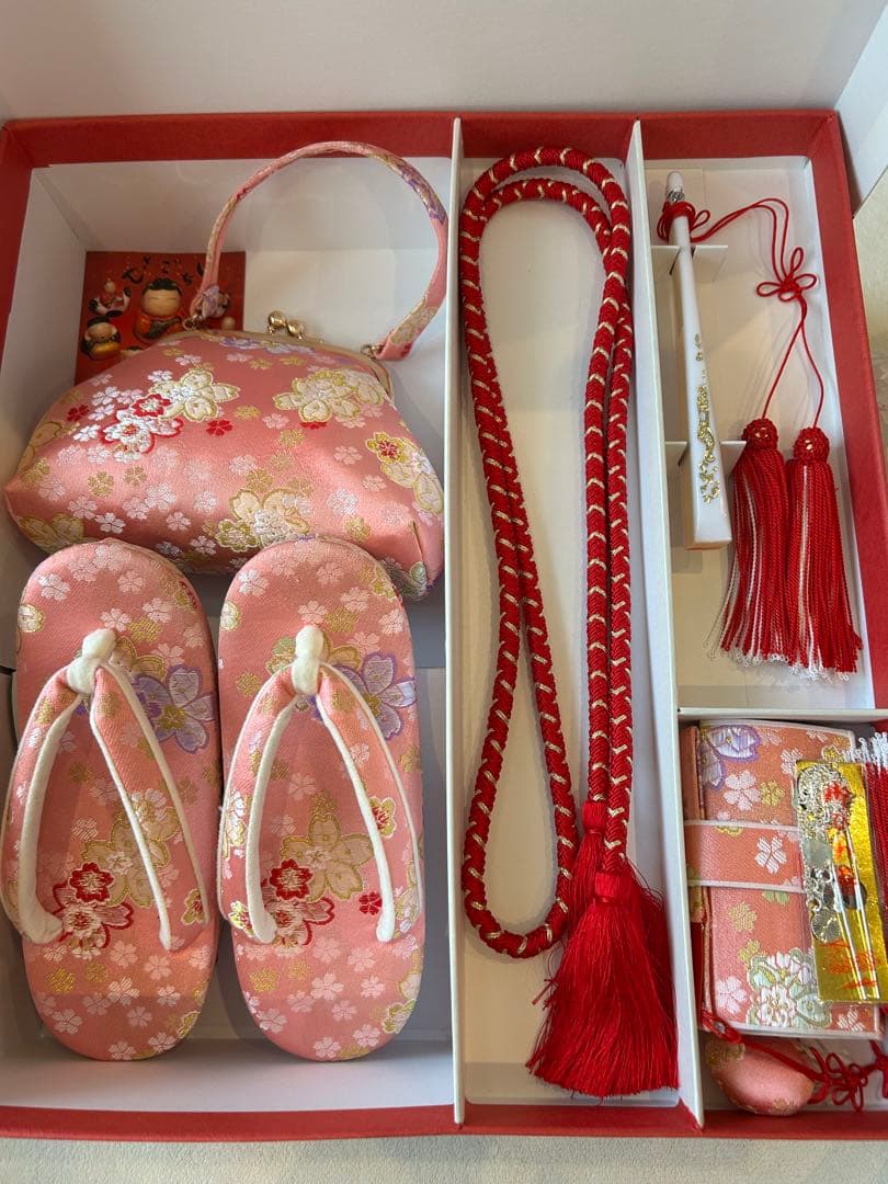 七五三 七歳　草履セット 桜模様 ピンク
