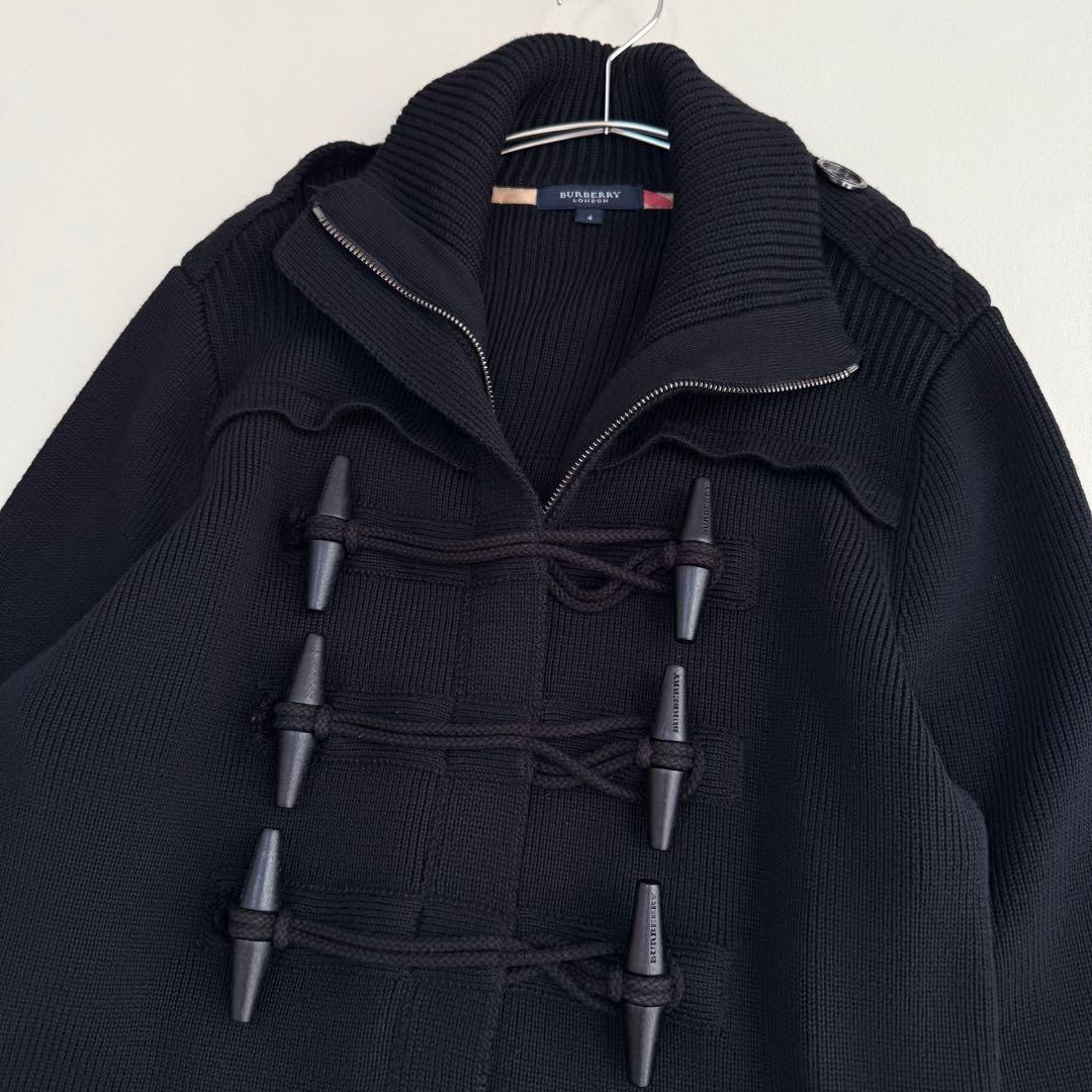 バーバリーロンドン✨大きめ✨ダッフルロングカーディガン（XL）ブラック　ジッパー