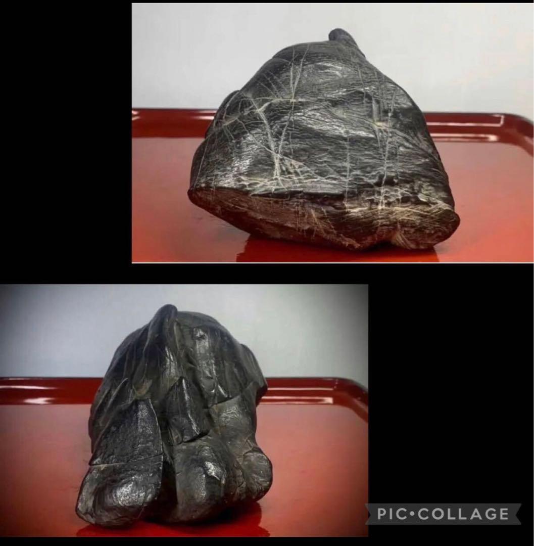 2239 紀州古谷石 銘『 兜 』ウブ   出世石 桐箱付 水石 骨董 盆石