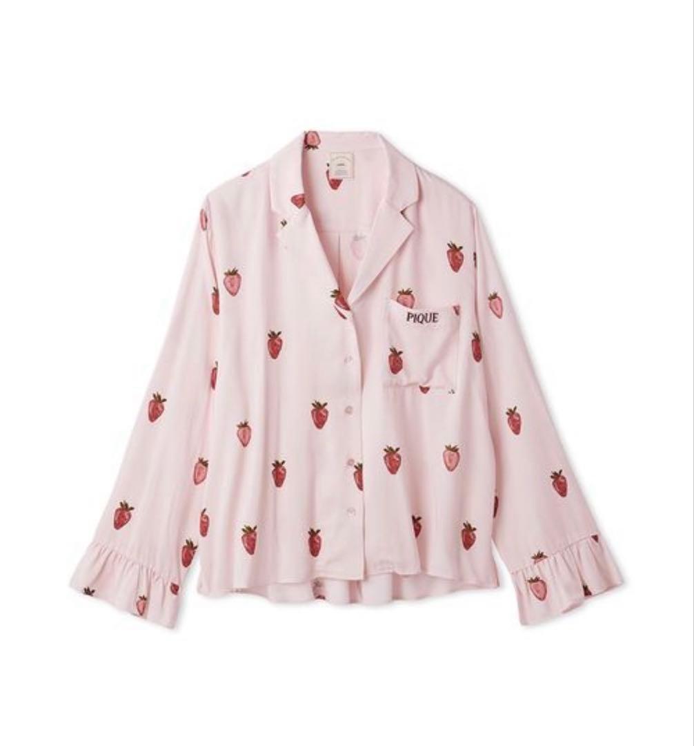 ジェラートピケ　ストロベリー柄　ツイルシャツ　パンツ　上下セット