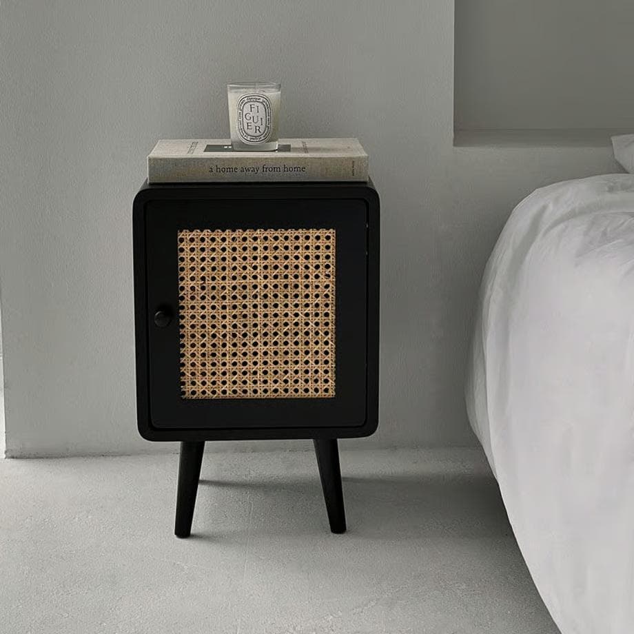 art of black ラタン キャビネット サイドテーブル 4本脚 無垢材