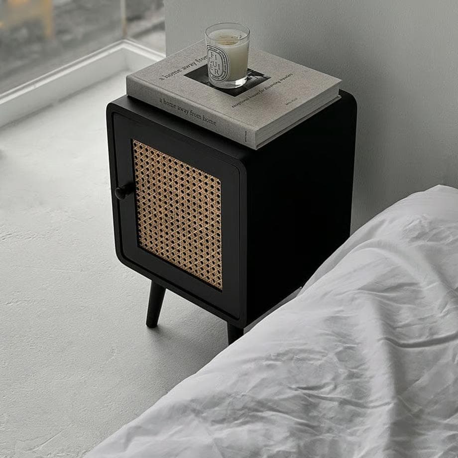 art of black ラタン キャビネット サイドテーブル 4本脚 無垢材