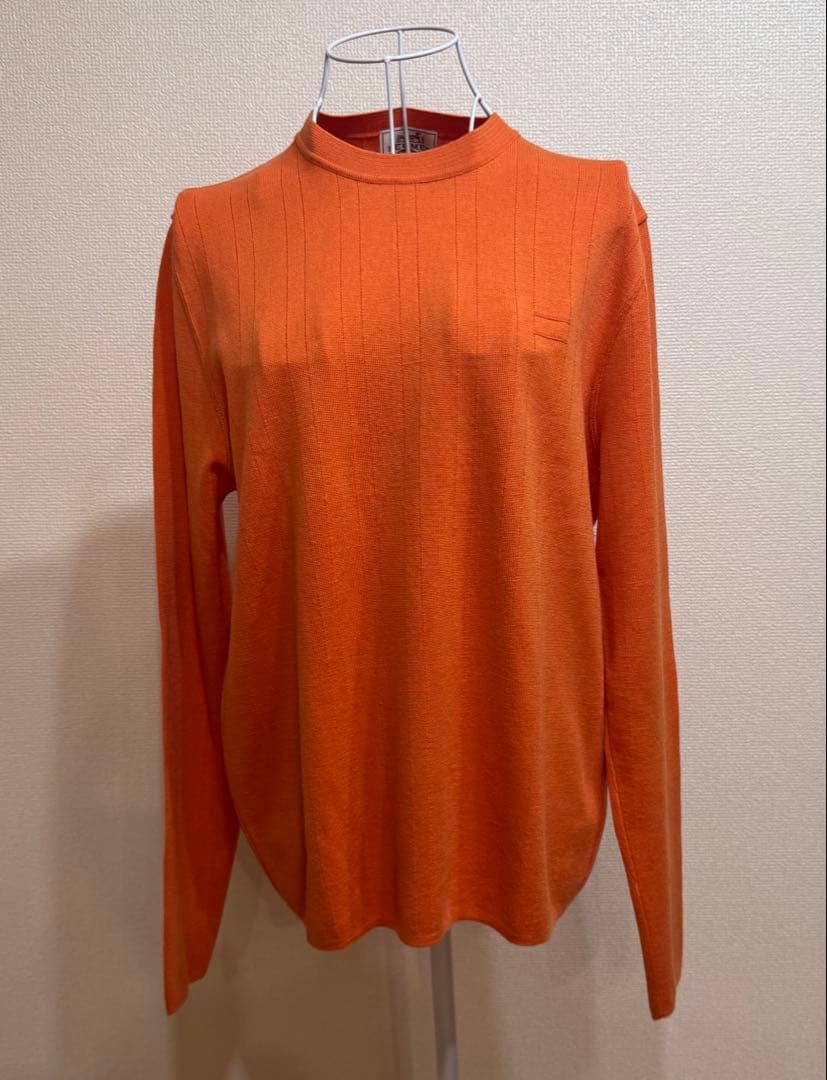 HERMES Hロゴ ニット Mサイズ メリノウール オレンジ イタリア製
