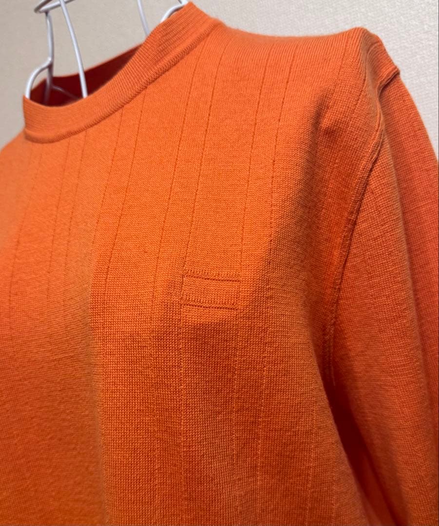 HERMES Hロゴ ニット Mサイズ メリノウール オレンジ イタリア製