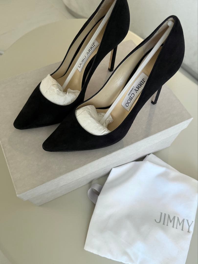 JIMMY CHOO ブラックスエード ハイヒール 36