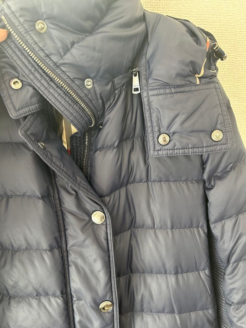 バーバリーダウンコート　ベルト欠損　取り外し可のフード付き　レディースM 紺