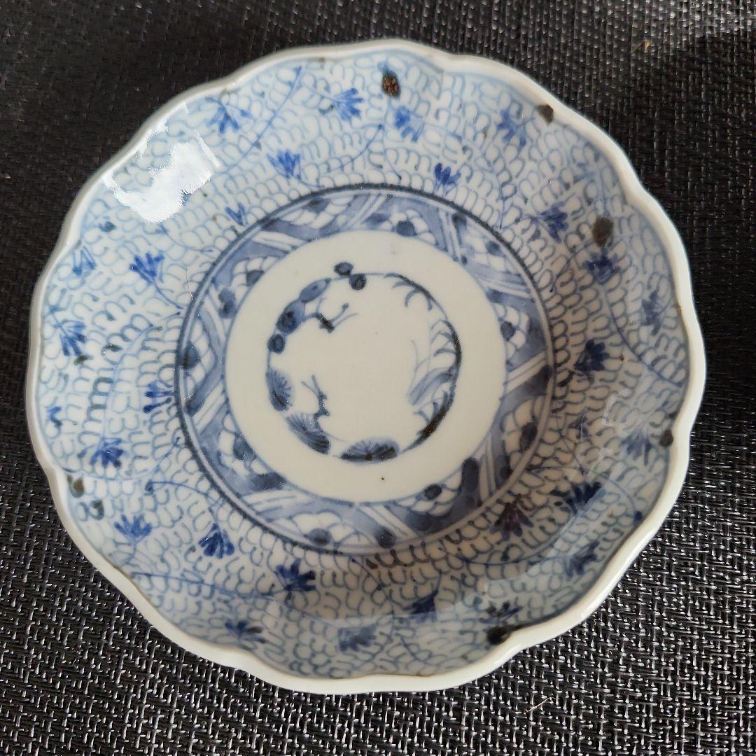 -40//y14　豆皿　微塵唐草　小皿　レトロ