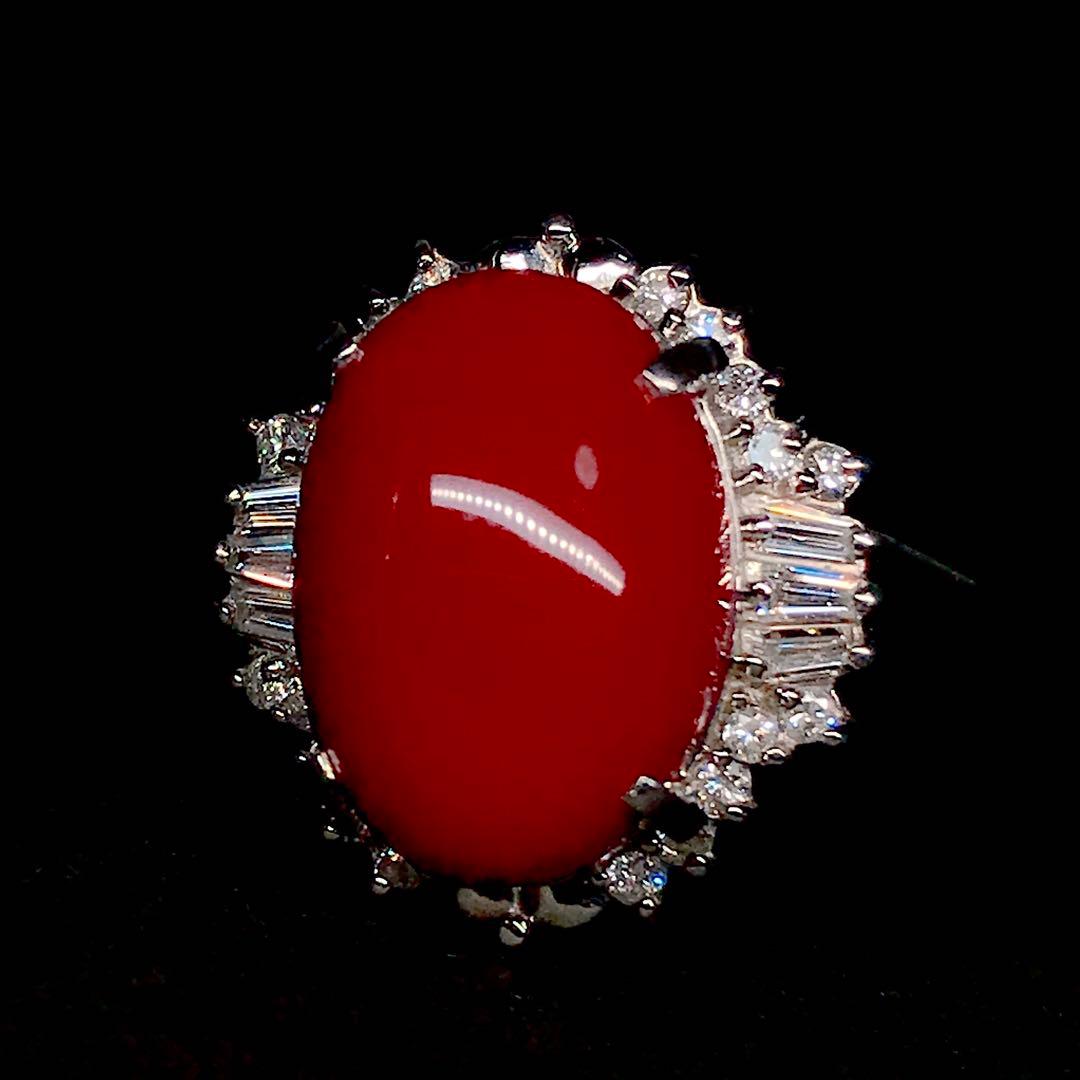 サンゴ ダイヤモンド 0.31ct リング PT900 珊瑚 血赤 コーラル