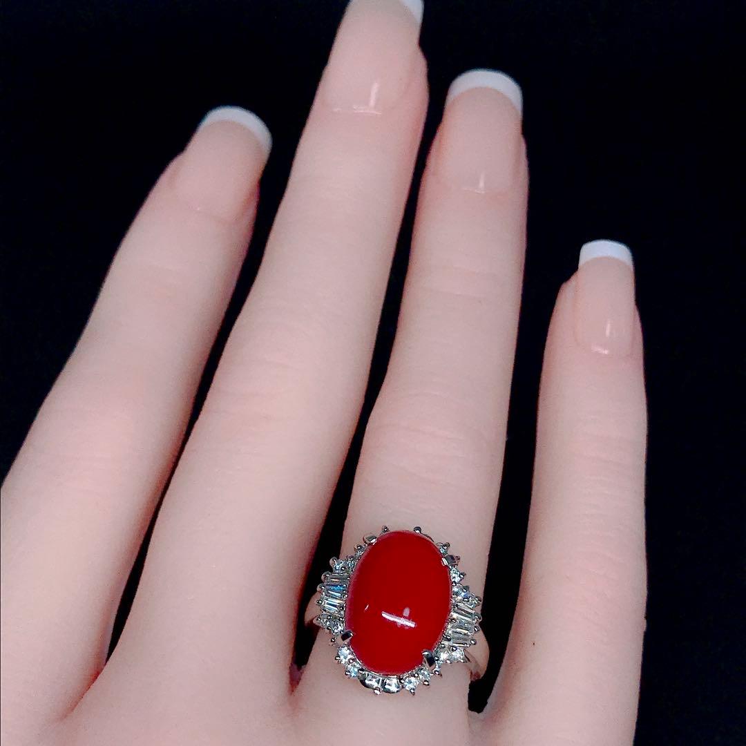 サンゴ ダイヤモンド 0.31ct リング PT900 珊瑚 血赤 コーラル
