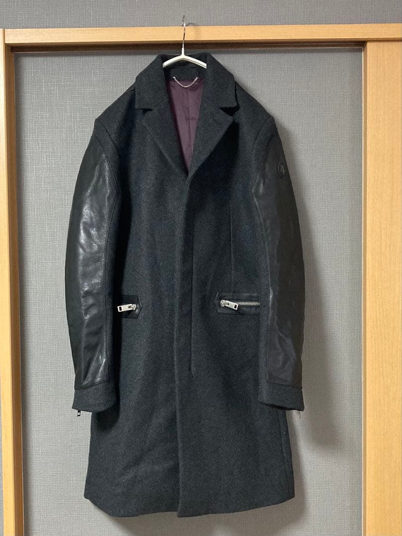 DIESEL ディーゼル　袖レザー切り替えウールコート