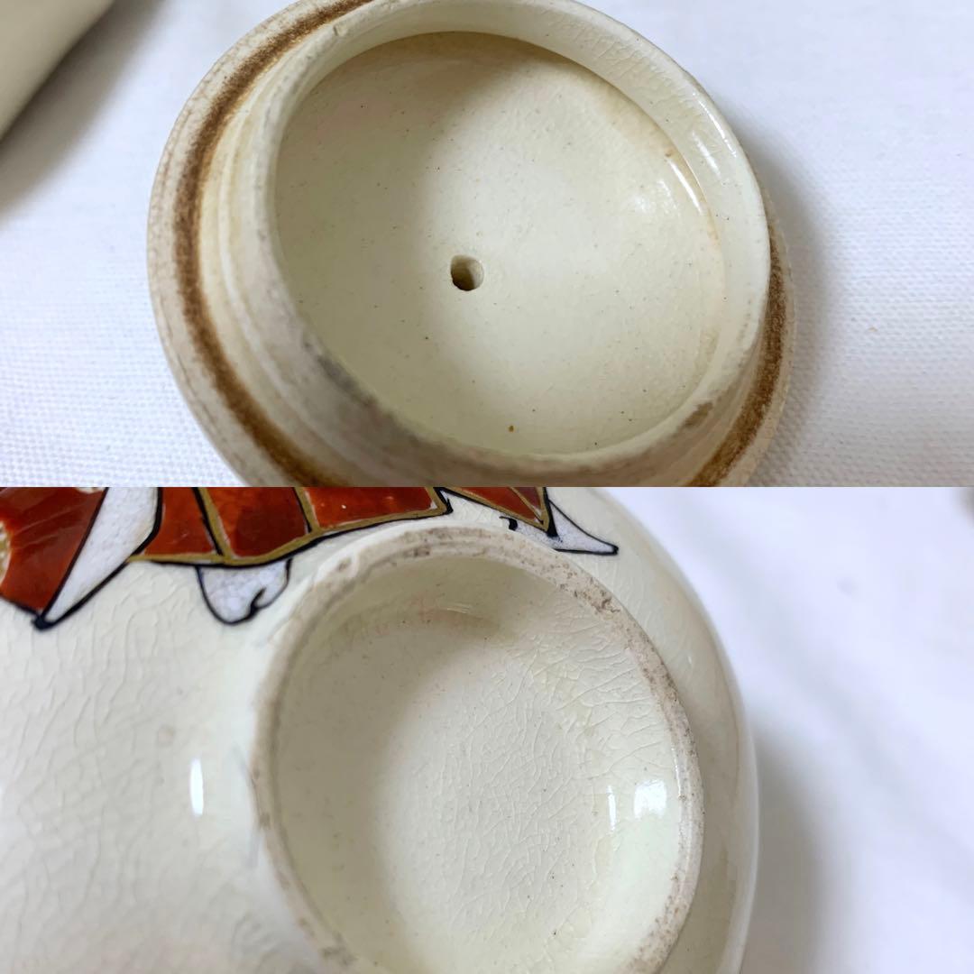 能狂言絵手塩皿　図変わり　陶器　時代物　煎茶器　玉露揃　茶器セット　アンティーク