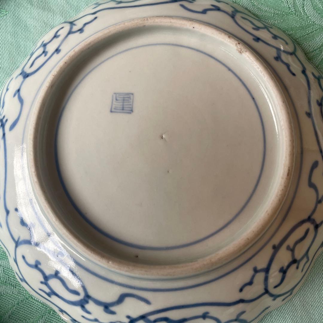 江戸期　古伊万里　染付　花唐草　牡丹　中皿