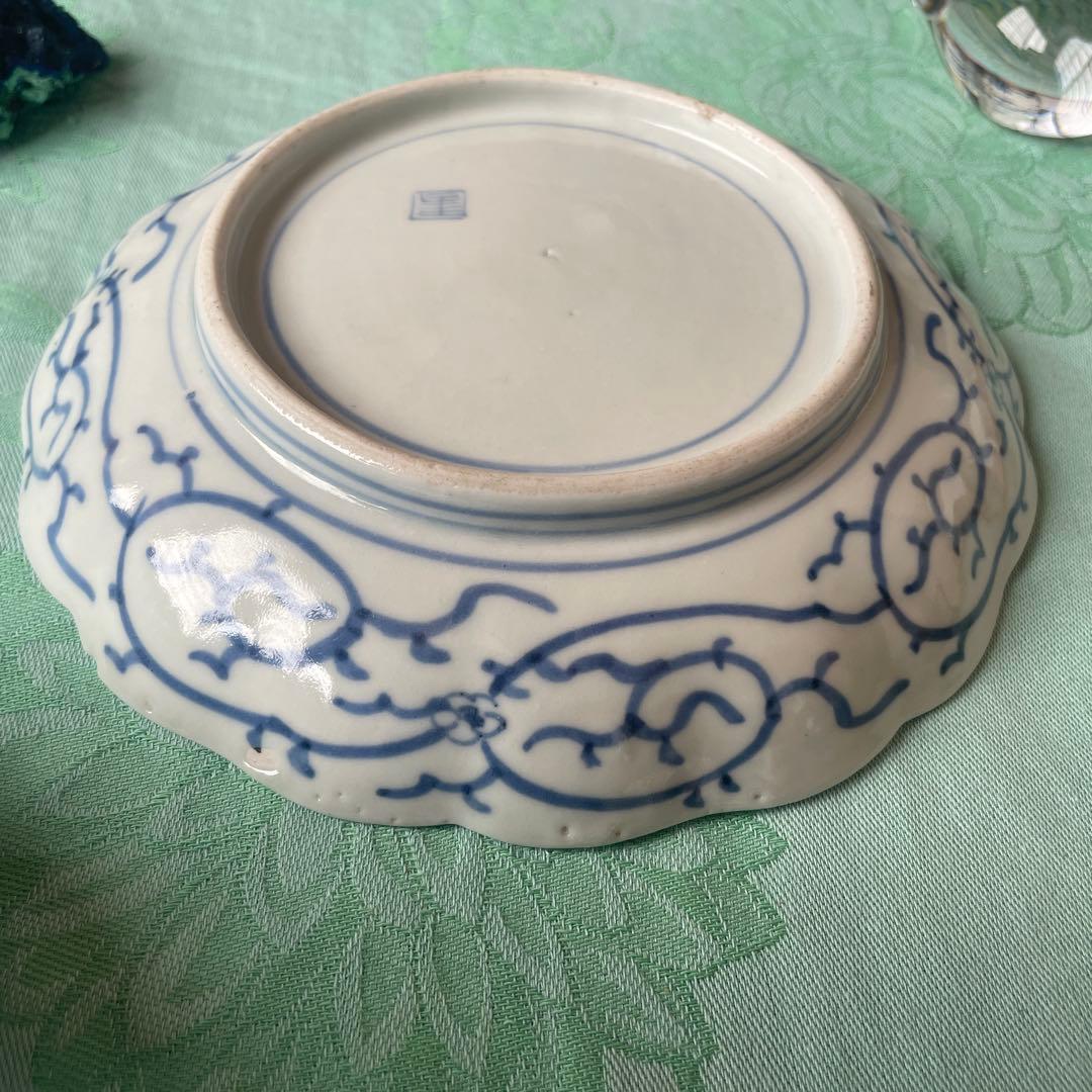 江戸期　古伊万里　染付　花唐草　牡丹　中皿