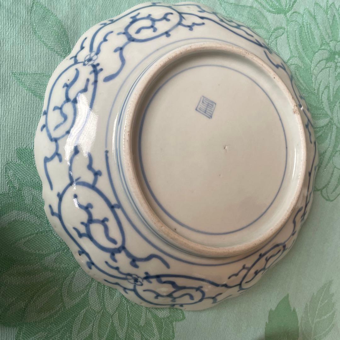 江戸期　古伊万里　染付　花唐草　牡丹　中皿