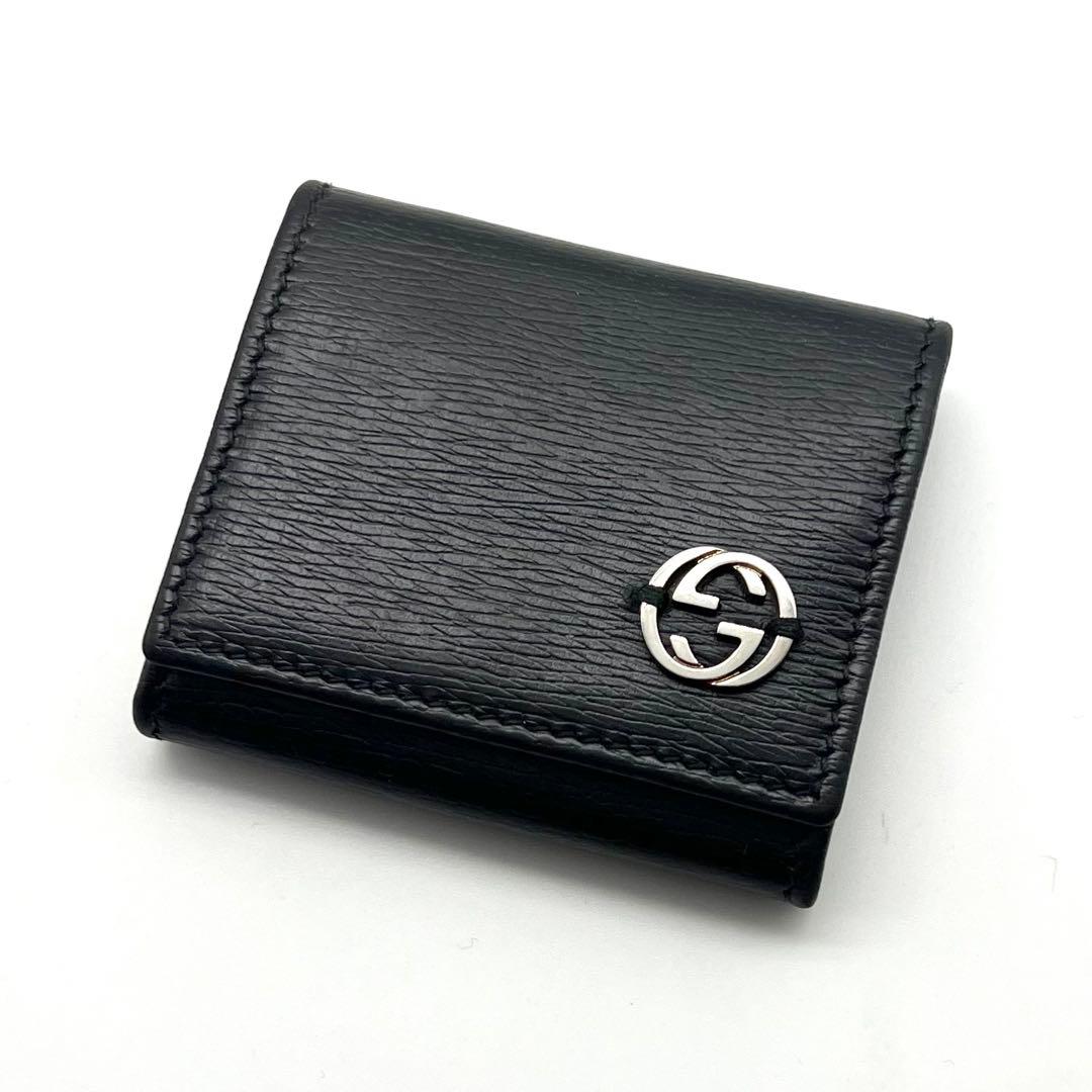極美品 GUCCI グッチ インターロッキング レザー ブラック ケース