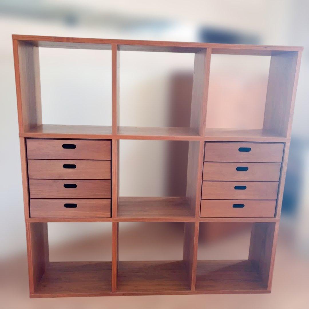 無印良品 スタッキングシェルフ 3×3 ウォルナット収納＋引き出し2個
