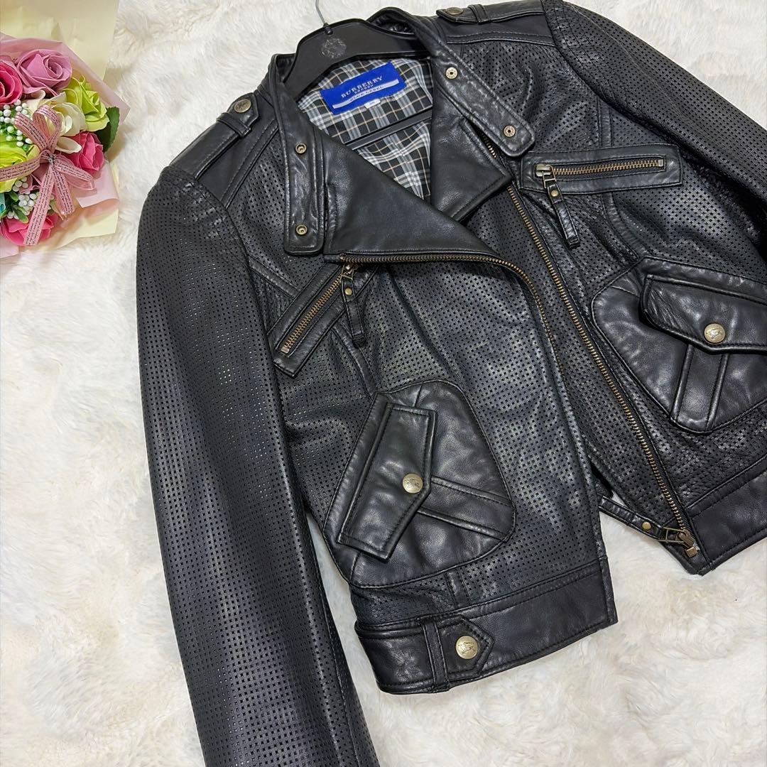 美品 BURBERRY BLUE LABAL 羊革 レザー ダブルライダース