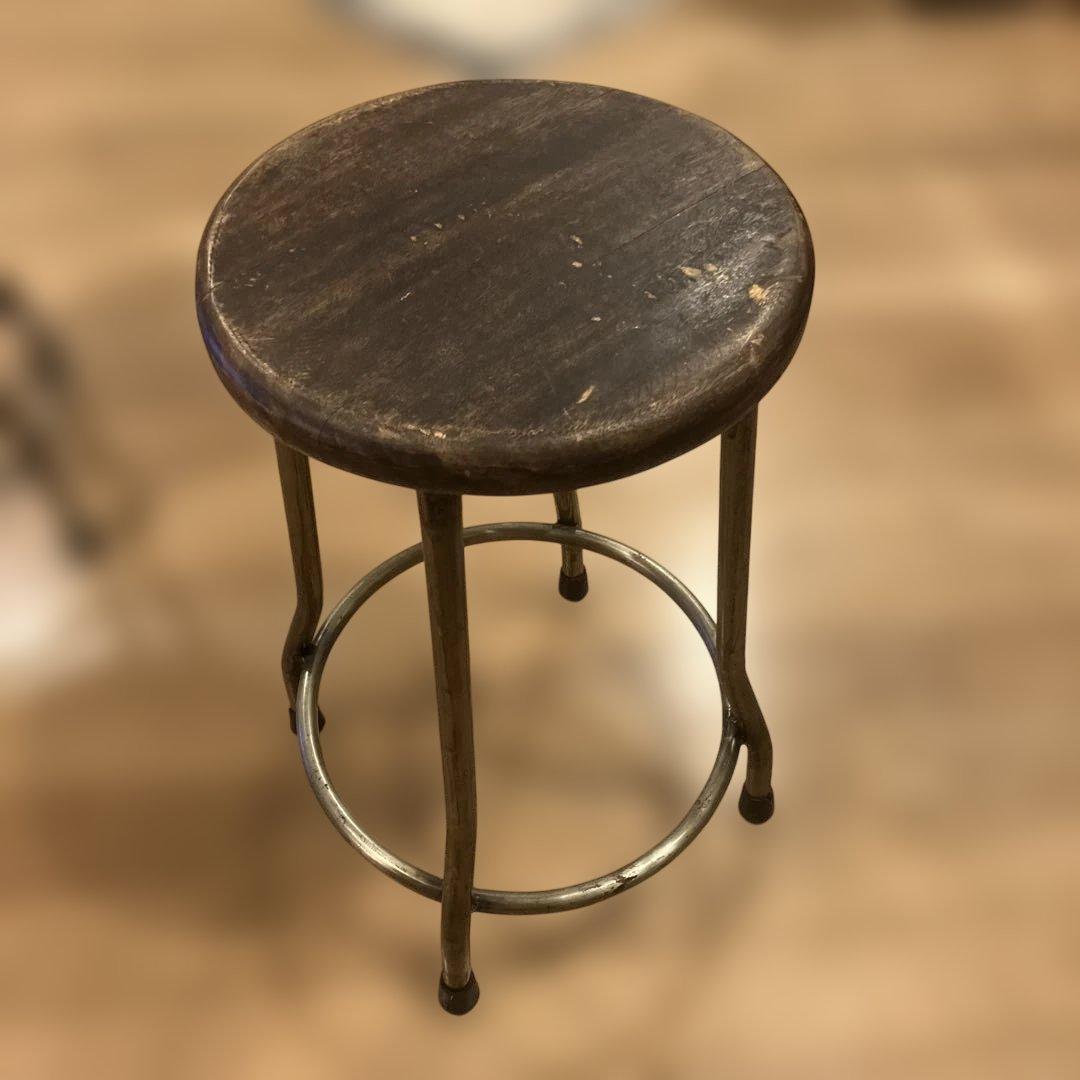 木製ハイスツール ダークブラウン&メタル脚　A