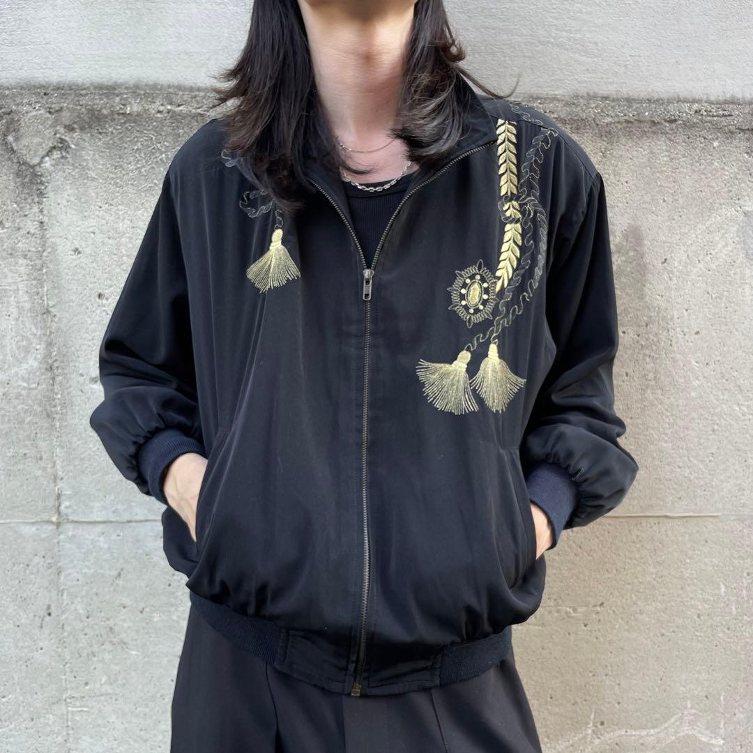 90's vintage スカジャンライク 和風刺繍 モード ブルゾンジャケット