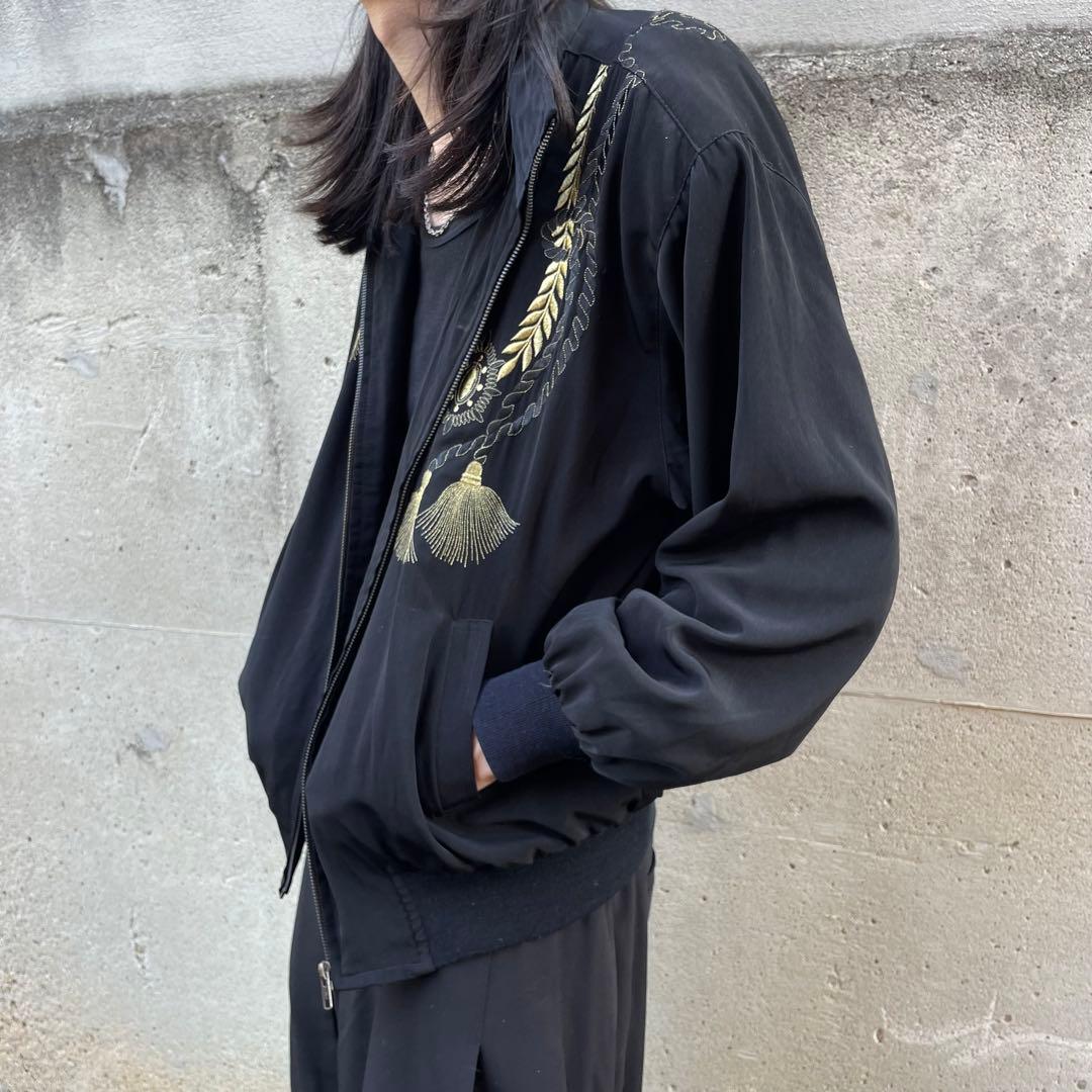 90's vintage スカジャンライク 和風刺繍 モード ブルゾンジャケット