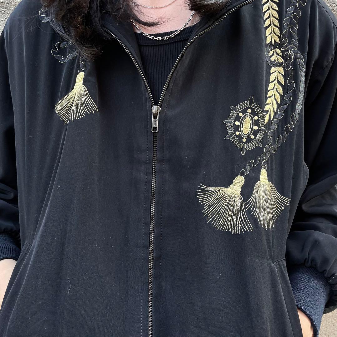 90's vintage スカジャンライク 和風刺繍 モード ブルゾンジャケット