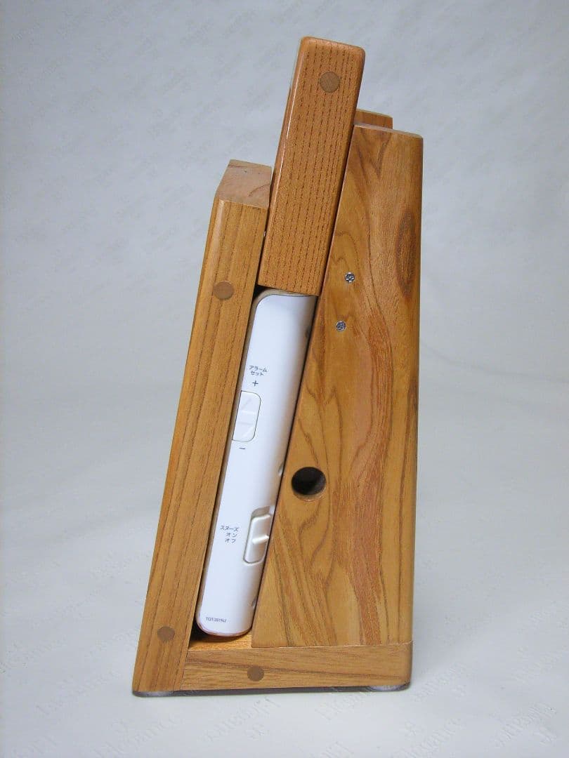 S014総欅板材ハンドル付き斜め型電波目覚まし時計（カシオTQT−351NJ使用