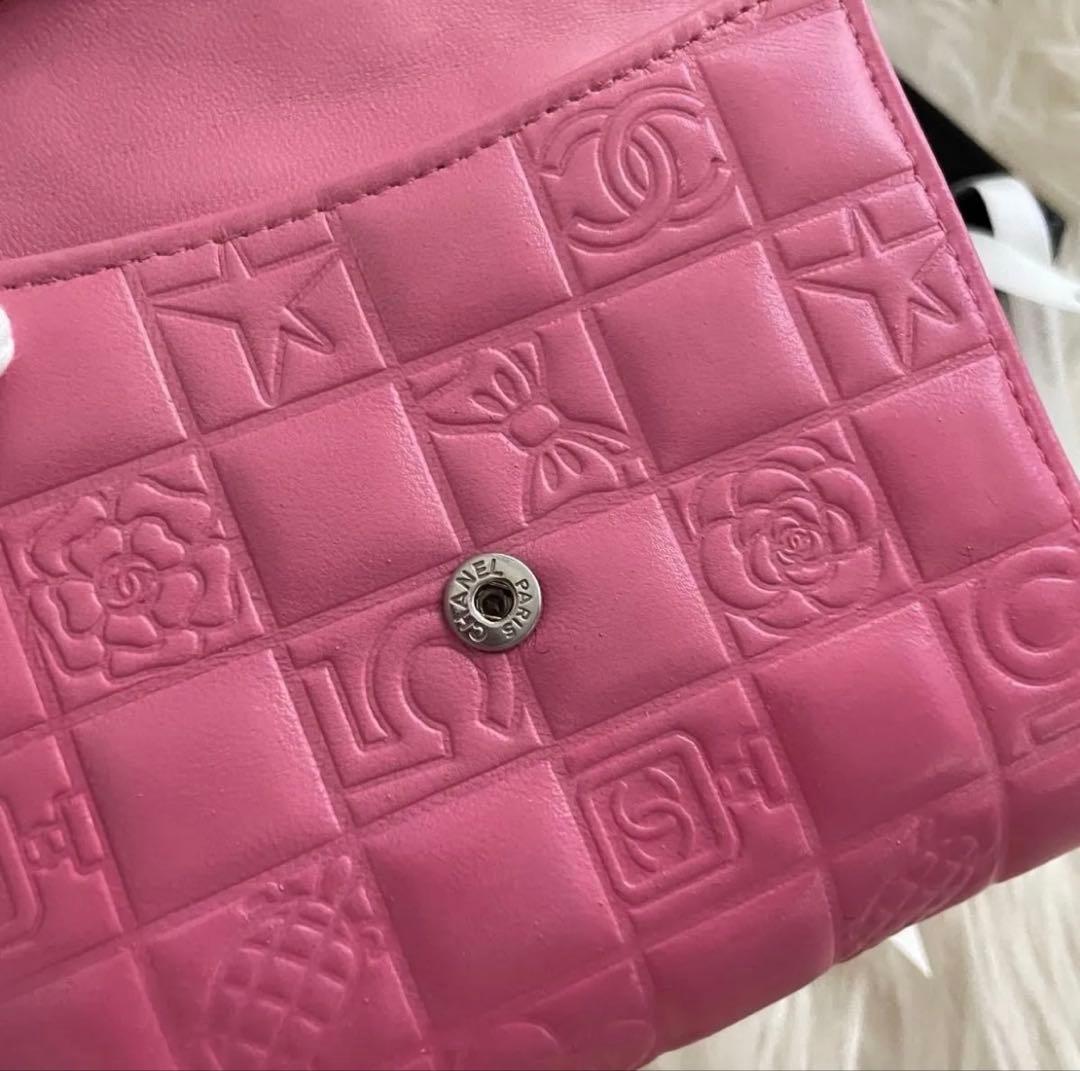 希少 シャネル CHANEL 二つ折り 財布 アイコンライン ピンクグリーン